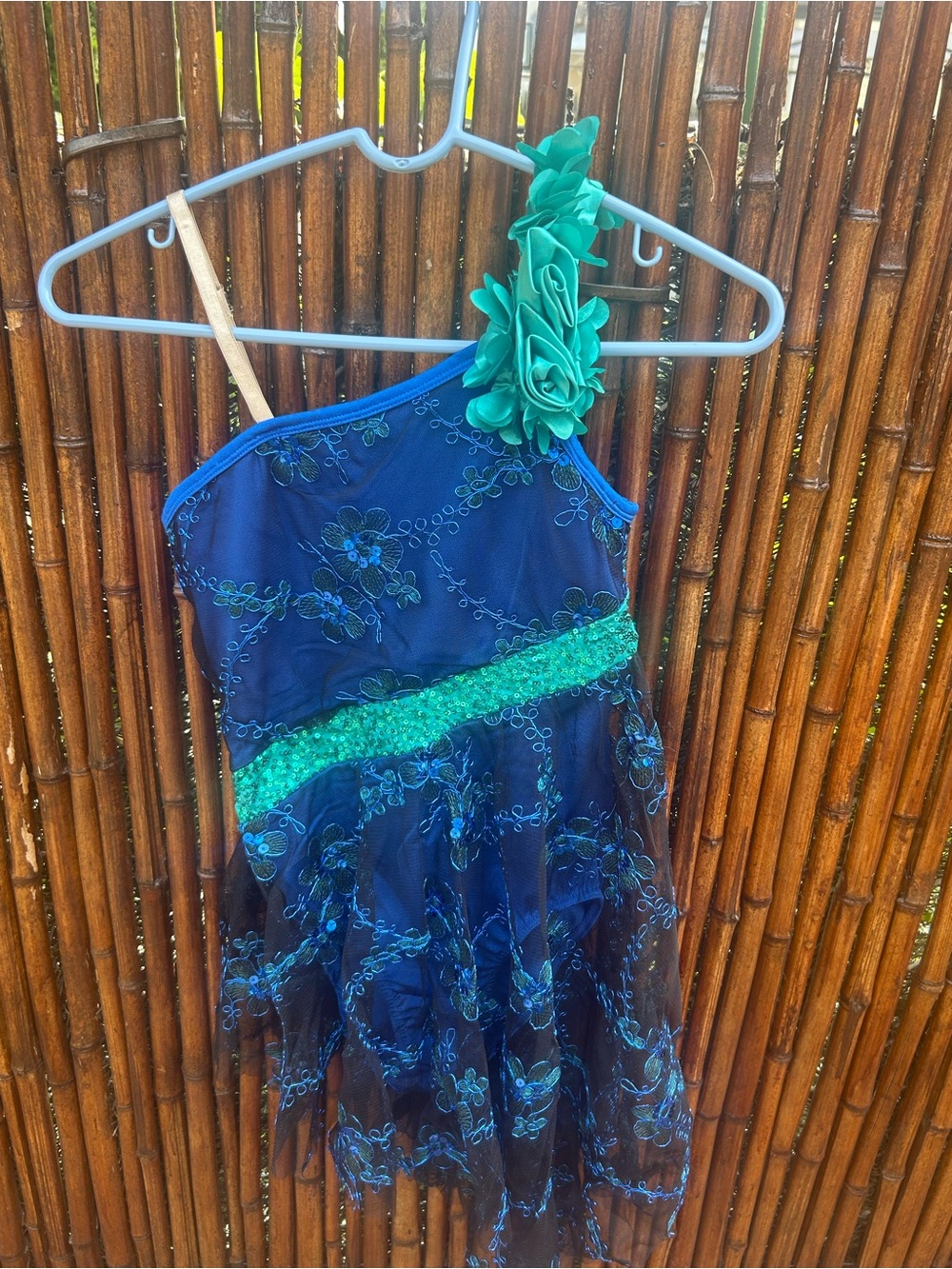 Girls Navy and Teal Floral One-Shoulder Dance Costume/ Party Costume - EUC